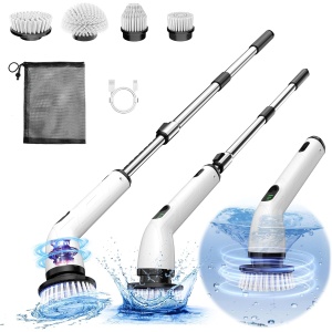 TUYU Electric Spin Scrubber, Full-Body IPX7 Waterproof Shower Scrubber with 8 Replacement Brush Heads & Adjustable Handle, Power Scrubber for Cleaning Bathroom, Tub, Tile, Floor, Grout
